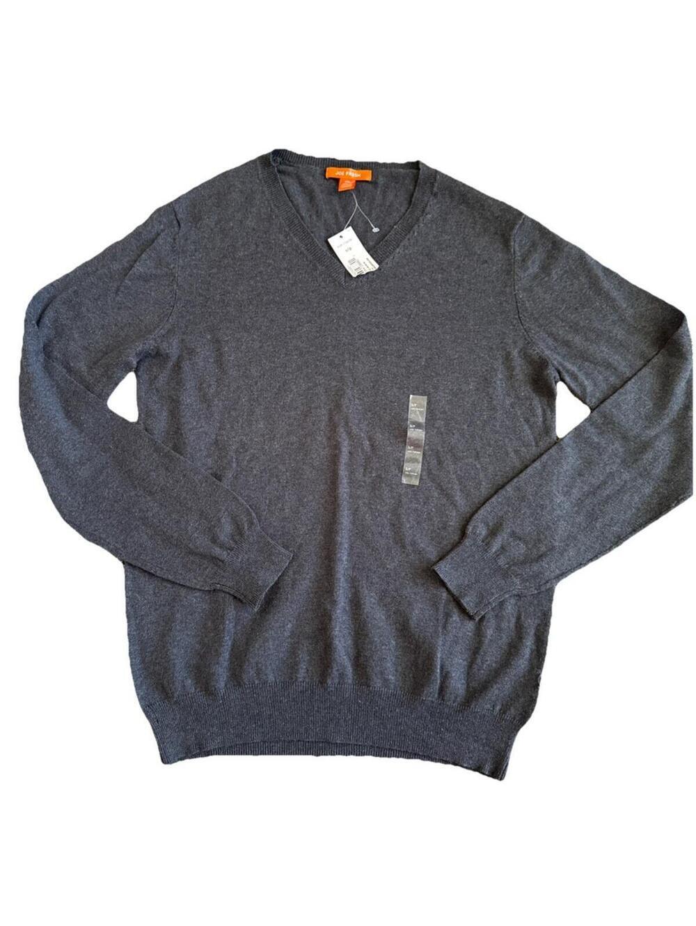 Joe Fresh Mens Gray Heathered V Neck Pullover Sweater Knit Ribbed Trim Cotton S